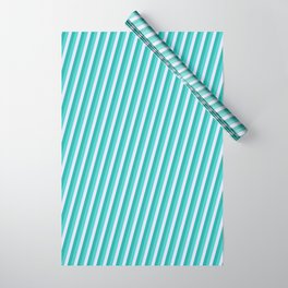[ Thumbnail: Light Sea Green, Turquoise & Lavender Colored Stripes/Lines Pattern Wrapping Paper ]