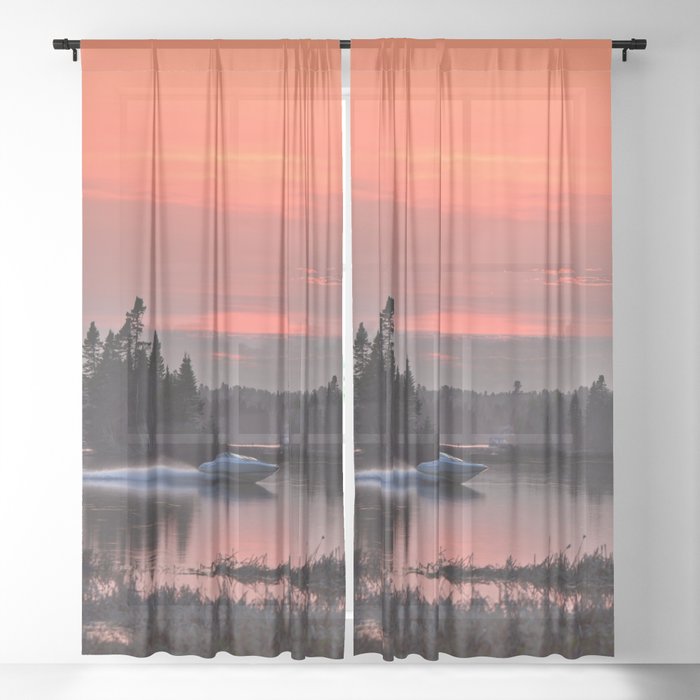 Canada Photography - Sunset Over A Lake Sheer Curtain