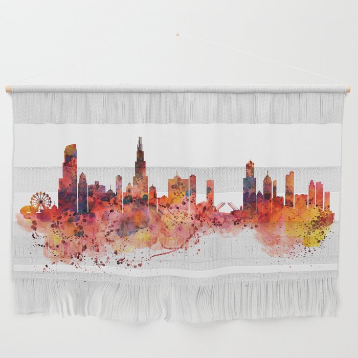 Chicago Watercolor Skyline Wall Hanging