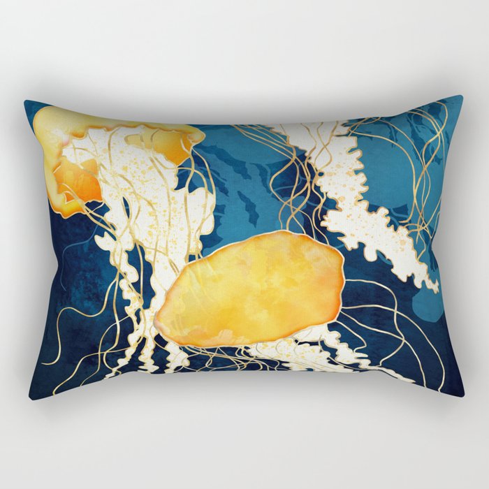 Yellow Metallic Jellyfish Rectangular Pillow