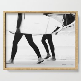 Catch a Wave Print - abstract black white surf board photography - Cool Surfers Print - Beach Decor Serving Tray