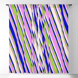 [ Thumbnail: Blue, Green, Violet & Beige Colored Lines Pattern Blackout Curtain ]