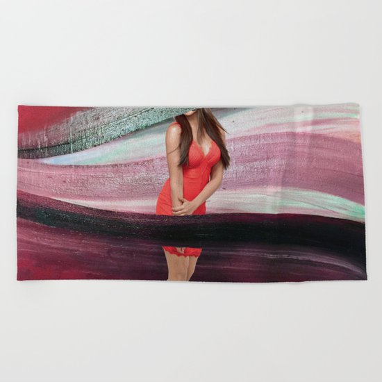 Woman in red clothes Beach Towel