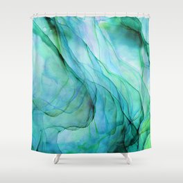 Sea Green Flowing Waves Abstract Ink Painting Shower Curtain