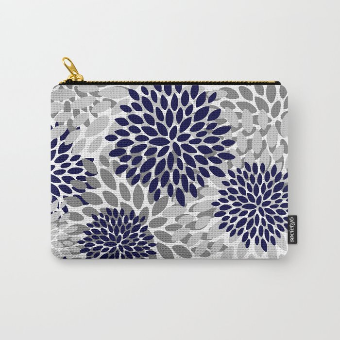 Abstract, Floral Prints, Navy Blue and Grey Carry-All Pouch