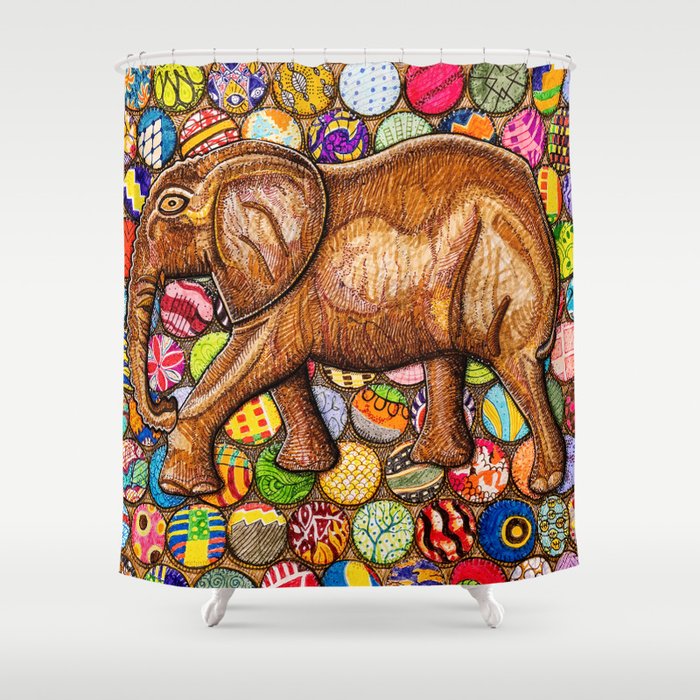 To Lead Is to Serve: Carved Elephant Shower Curtain