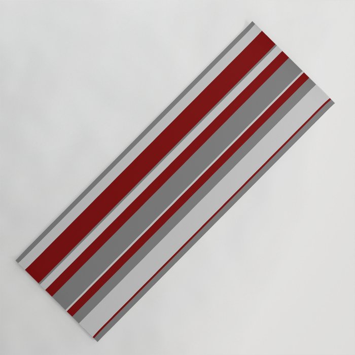 Grey, Light Grey & Maroon Colored Stripes Pattern Yoga Mat