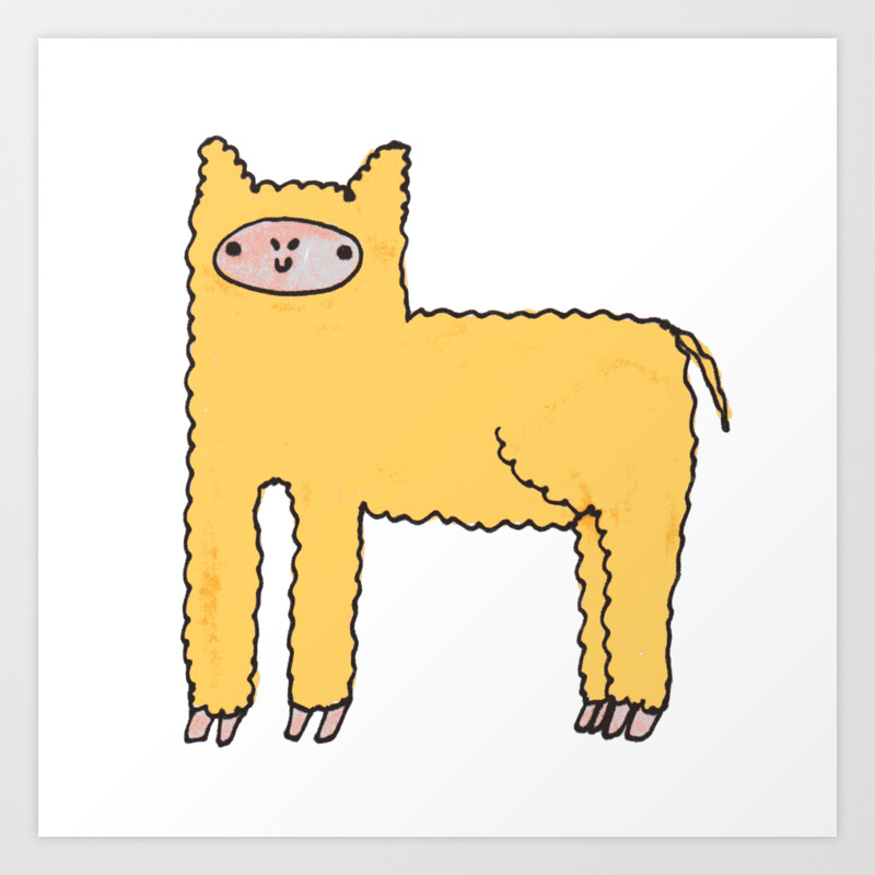 Yellow Cute Fluffy Alpaca Art Print By Ashleecraft Society6