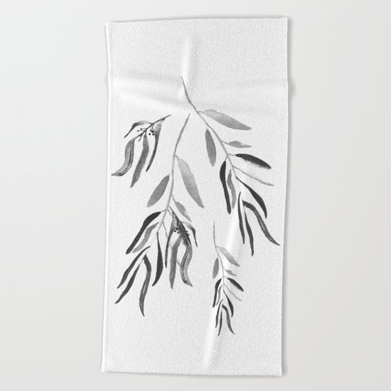Eucalyptus Branches II Black And White Beach Towel