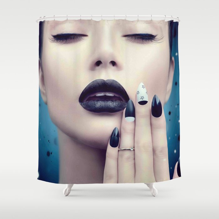 Fashion model girl with trendy gothic black Shower Curtain