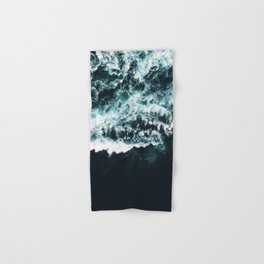 Oceanholic, Sea Waves Dark Photography, Nature Ocean Landscape Travel Eclectic Graphic Design Hand & Bath Towel