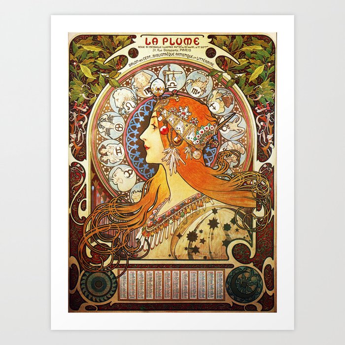 Alphonse Mucha La Plume Zodiac Art Print