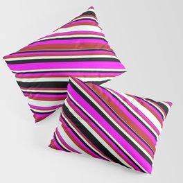 [ Thumbnail: Fuchsia, Red, Mint Cream, and Black Colored Pattern of Stripes Pillow Sham ]
