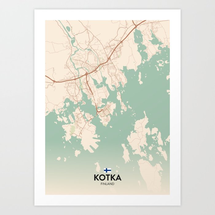 Kotka, Finland - Vintage City Map Art Print