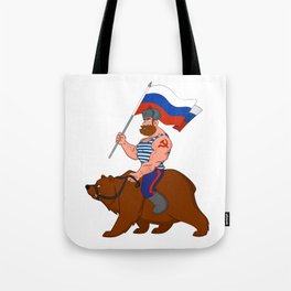 Russian riding a bear. Tote Bag