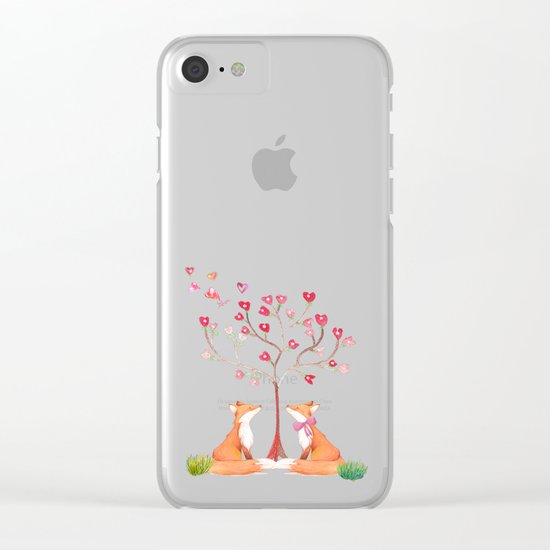 Fox love- foxes animal nature _ Watercolor illustration on #Society6 Clear iPhone Case