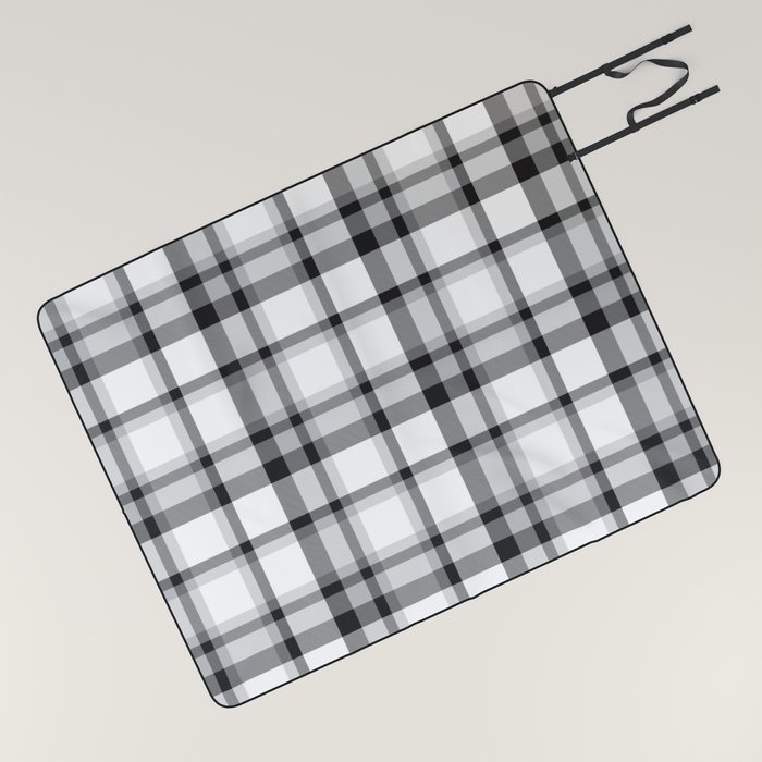 Black and White Plaid Tartan Textured Pattern Picnic Blanket by