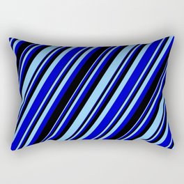 [ Thumbnail: Light Sky Blue, Blue & Black Colored Stripes/Lines Pattern Rectangular Pillow ]