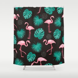 Watercolor flamingo and palm leaves seamless pattern Shower Curtain