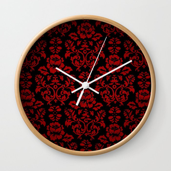 Red and Black Damask Wall Clock