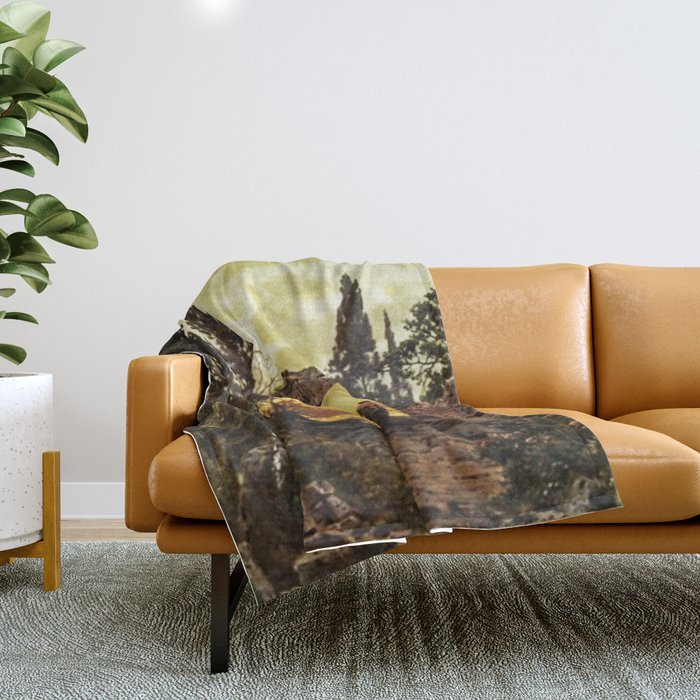 Ruined ancient archway vintage art Throw Blanket