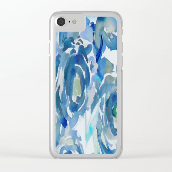 Sky Blue Painterly Floral Abstract Clear iPhone Case
