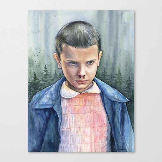 Stranger Things Eleven Watercolor Portrait Art Canvas Print