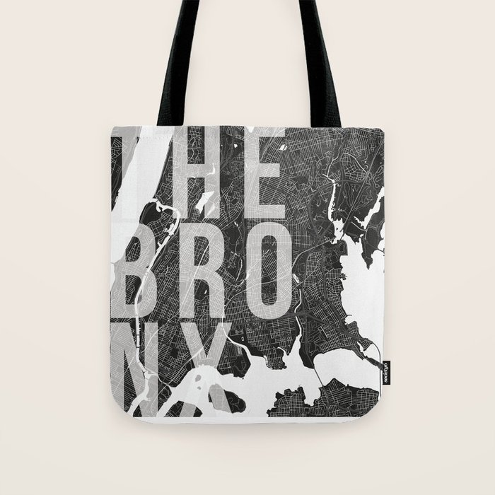 The Bronx Mono Street Map Text Overlay Tote Bag by Typologie Paper Co