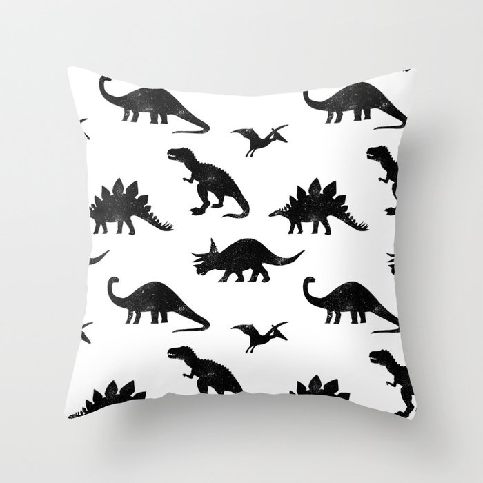 Black + White Dinosaurs Throw Pillow