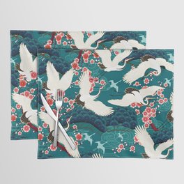 Japanese Crane Oriental Teal Ocean Pattern Placemat