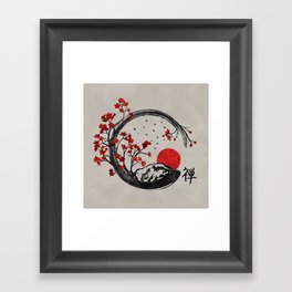 Zen Enso Circle and Sakura Branches Framed Art Print