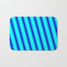 [ Thumbnail: Cyan & Blue Colored Lined/Striped Pattern Bath Mat ]