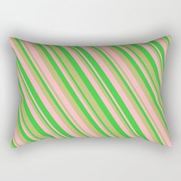 [ Thumbnail: Dark Khaki, Light Pink & Lime Green Colored Lines/Stripes Pattern Rectangular Pillow ]