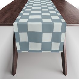 Tipsy checker in blue fog Table Runner