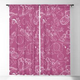 Magenta and White Toys Outline Pattern Blackout Curtain