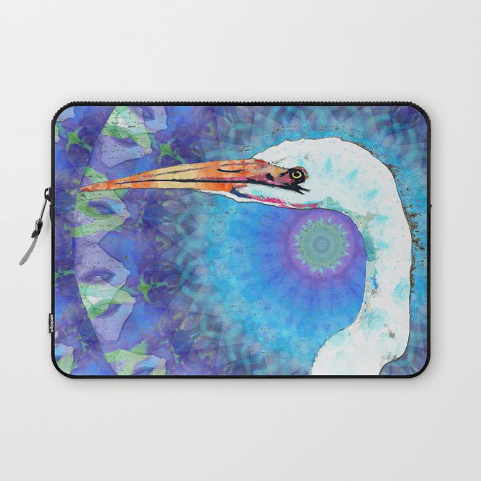 Colorful Mandala Bird Art - White Egret Laptop Sleeve