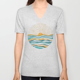 The Sun and The Sea - Gold and Teal V Neck T Shirt