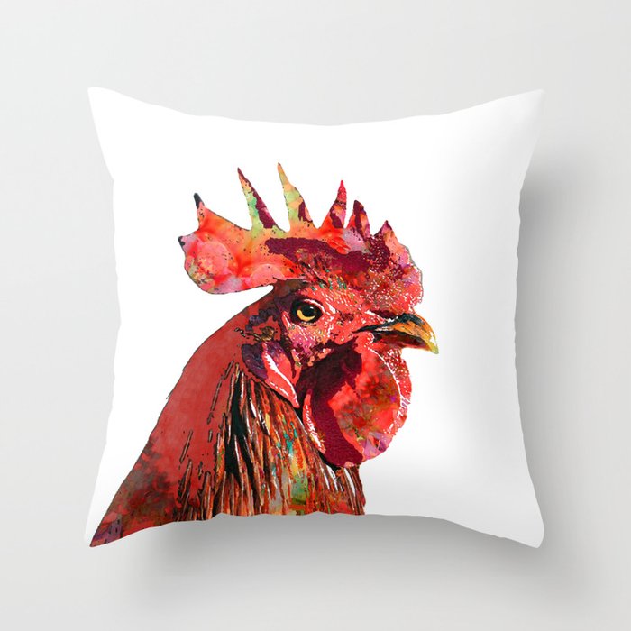 Red Rooster Chicken Art by Sharon Cummings Throw Pillow