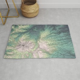 Mount Hood, Oregon Topographic Contour Map Rug | River, Lines, Green, Outdoors, Mountain, Topomap, Northwest, Map, Technology, Blue 