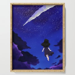 Behold the Galaxy - Anime Girl looking at the Stars Serving Tray