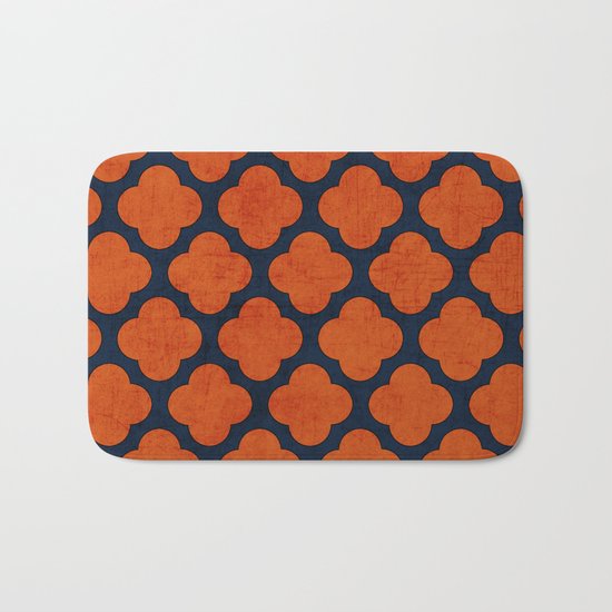 navy and orange clover Bath Mat