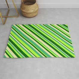 [ Thumbnail: Light Green, Dark Green, Pale Goldenrod & Sea Green Colored Lines Pattern Rug ]