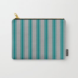[ Thumbnail: Dark Grey & Teal Colored Striped Pattern Carry-All Pouch ]