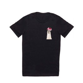 Llama with Pink Roses Flower Crown T Shirt