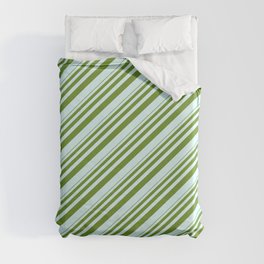 [ Thumbnail: Green and Light Cyan Colored Lined Pattern Duvet Cover ]