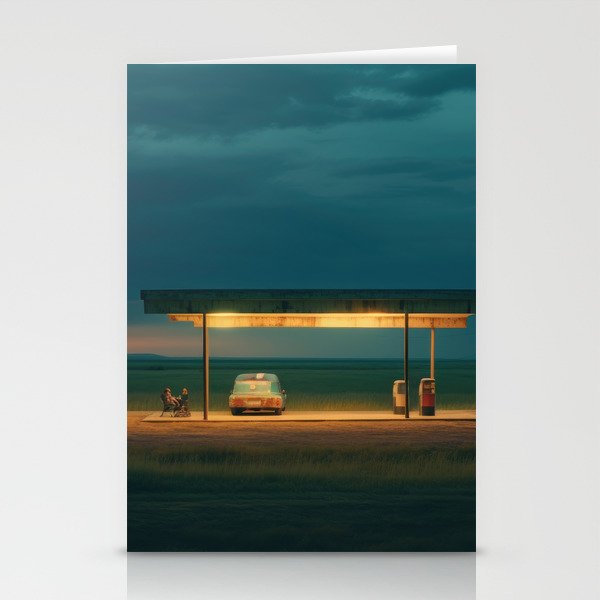 Minimalist bus stop in the american outback at night – Landscape Photography Stationery Cards