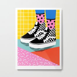 Steezy - retro shoes art print, memphis art print, skater, skateboarding, sneakers, old skool Metal Print