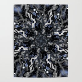 Silver & Blue Zentangle Mandala Design Poster | Rotationalsymmetry, Drawing, Design, Mandala, Digital, Black, Symmetry, Blue, Digitalart, Shapes 