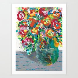 Colorful Flowers in a Round Vase Art Print