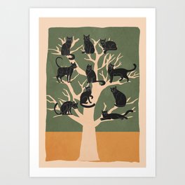 Black Cats in Tree 04 Art Print